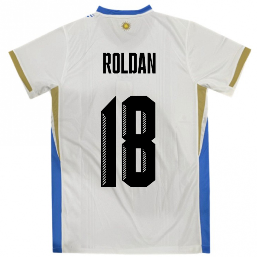 גברים כדורגל אורוגוואי Thiago Roldan #18 לבן כחול הרחק ג'רזי 24-26