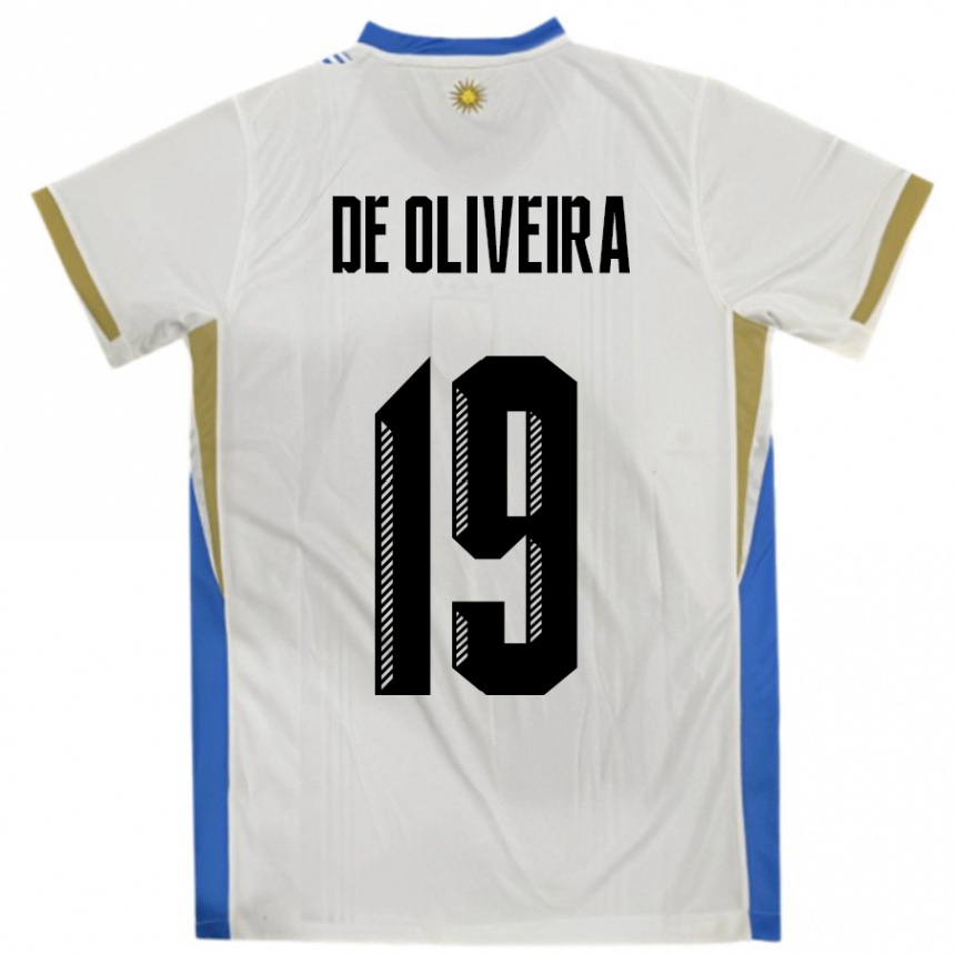 גברים כדורגל אורוגוואי Emiliano De Oliveira #19 לבן כחול הרחק ג'רזי 24-26
