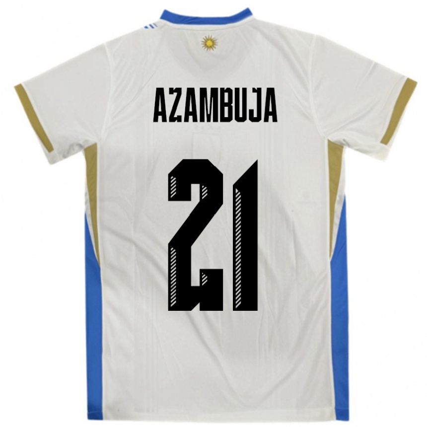 גברים כדורגל אורוגוואי Nicolas Azambuja #21 לבן כחול הרחק ג'רזי 24-26