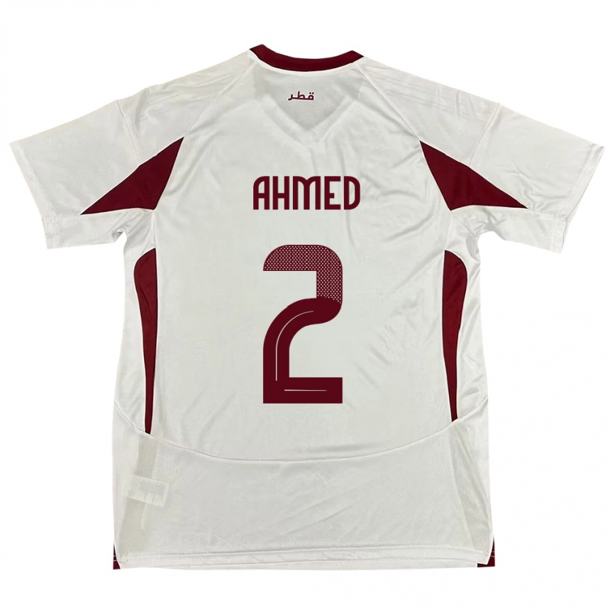 גברים כדורגל קטאר Hazem Ahmed #2 לָבָן הרחק ג'רזי 24-26