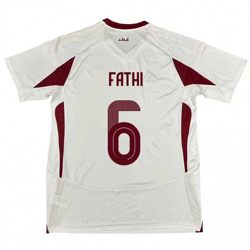 גברים כדורגל קטאר Ahmed Fathi #6 לָבָן הרחק ג'רזי 24-26