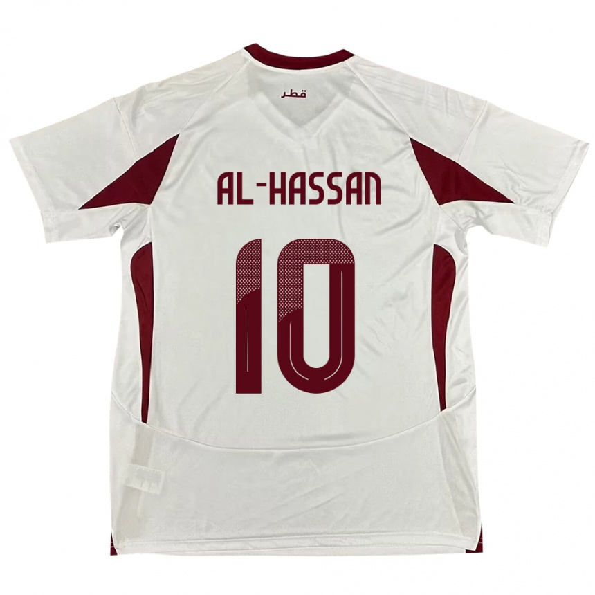 גברים כדורגל קטאר Ibrahim Al-Hassan #10 לָבָן הרחק ג'רזי 24-26