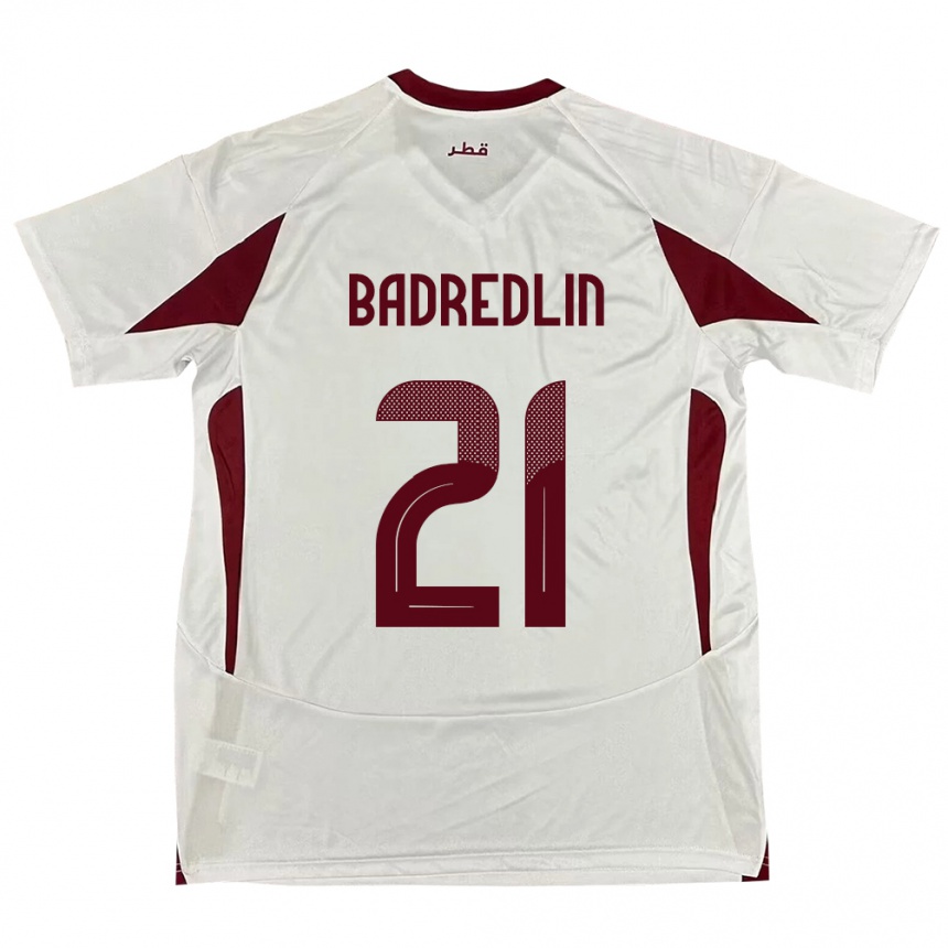 גברים כדורגל קטאר Marwan Badredlin #21 לָבָן הרחק ג'רזי 24-26