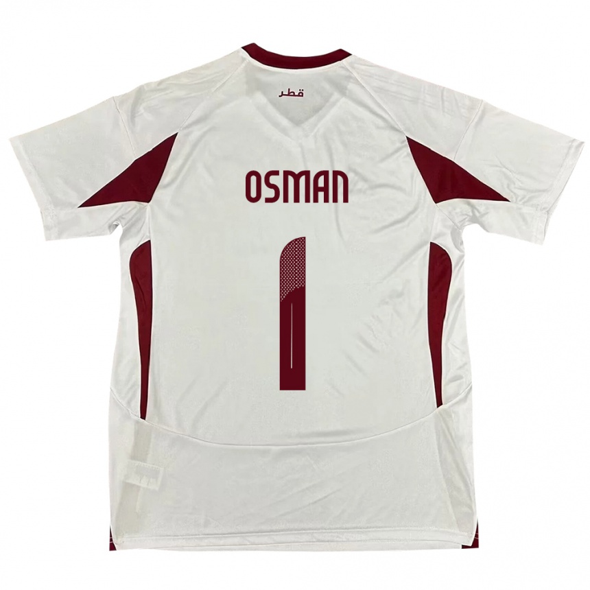 גברים כדורגל קטאר Abubaker Osman #1 לָבָן הרחק ג'רזי 24-26