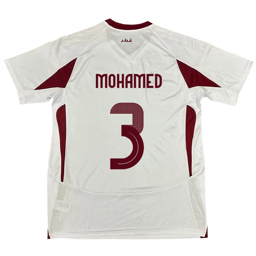 גברים כדורגל קטאר Motaman Mohamed #3 לָבָן הרחק ג'רזי 24-26