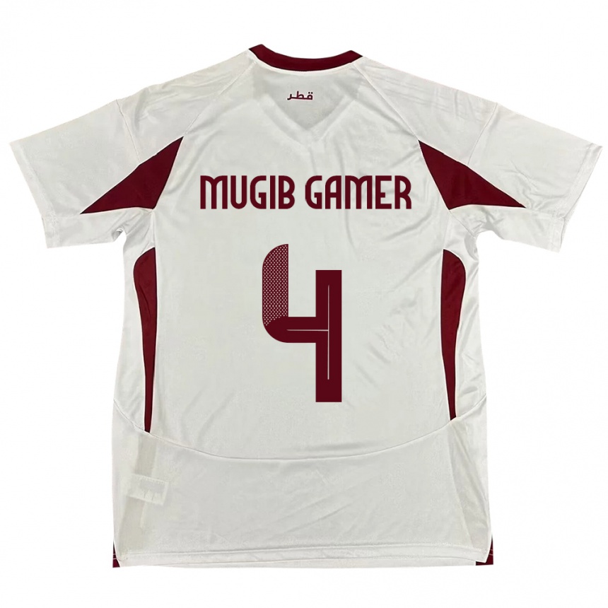 גברים כדורגל קטאר Abdalla Mugib Gamer #4 לָבָן הרחק ג'רזי 24-26