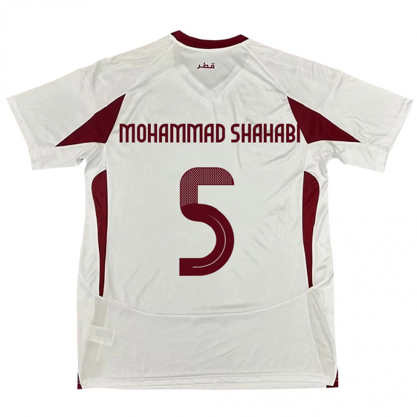 גברים כדורגל קטאר Ali Mohammad Shahabi #5 לָבָן הרחק ג'רזי 24-26