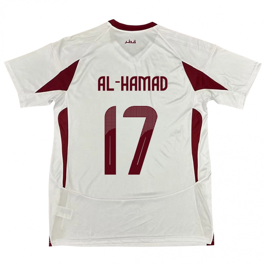 גברים כדורגל קטאר Jassem Al-Hamad #17 לָבָן הרחק ג'רזי 24-26