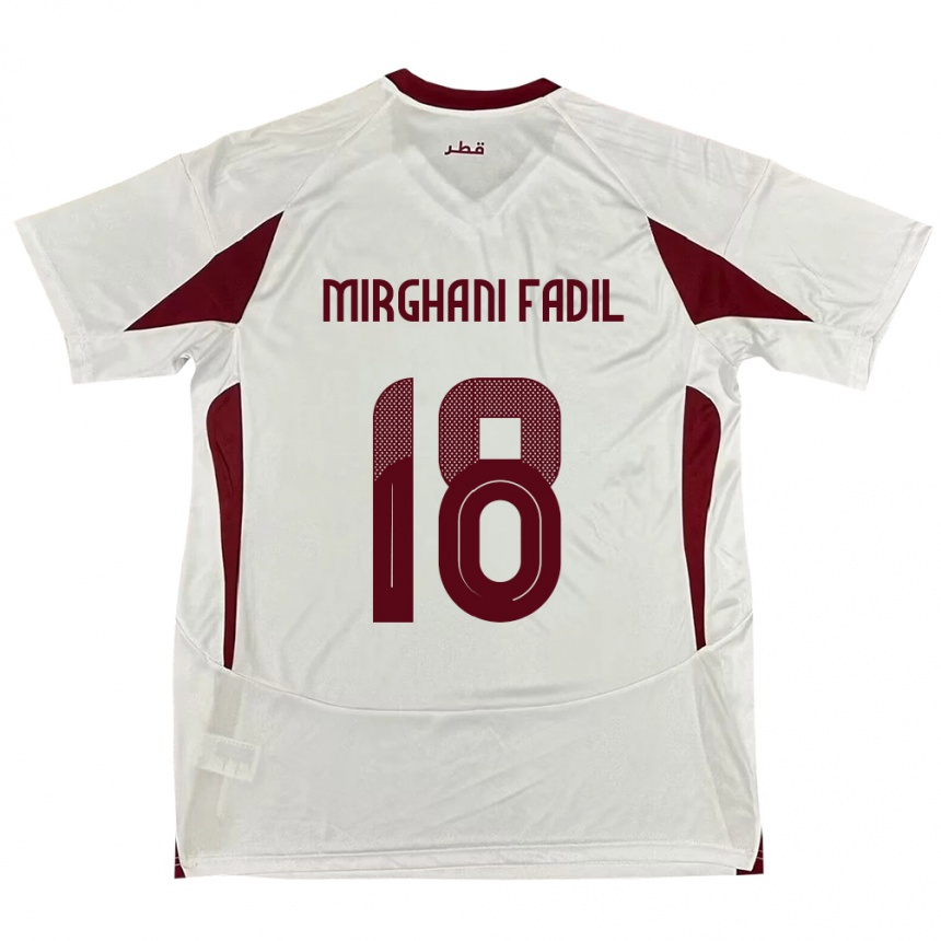 גברים כדורגל קטאר Awab Mirghani Fadil #18 לָבָן הרחק ג'רזי 24-26