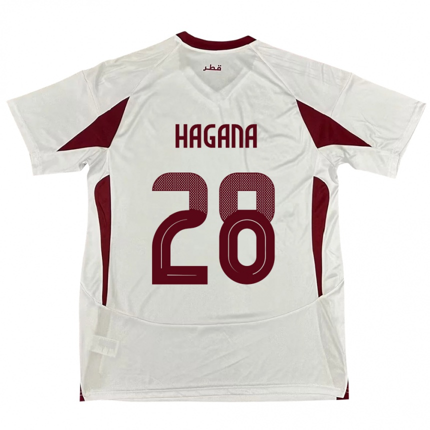 גברים כדורגל קטאר Ahmed Hagana #28 לָבָן הרחק ג'רזי 24-26