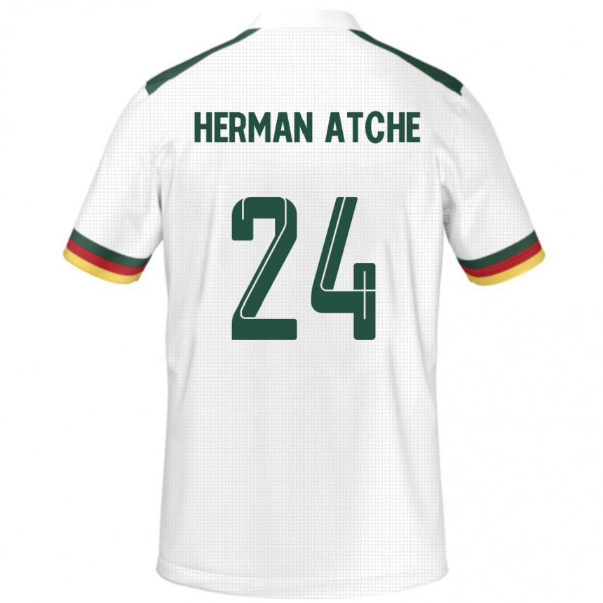 גברים כדורגל קמרון Miguel Herman Atche #24 לָבָן הרחק ג'רזי 24-26