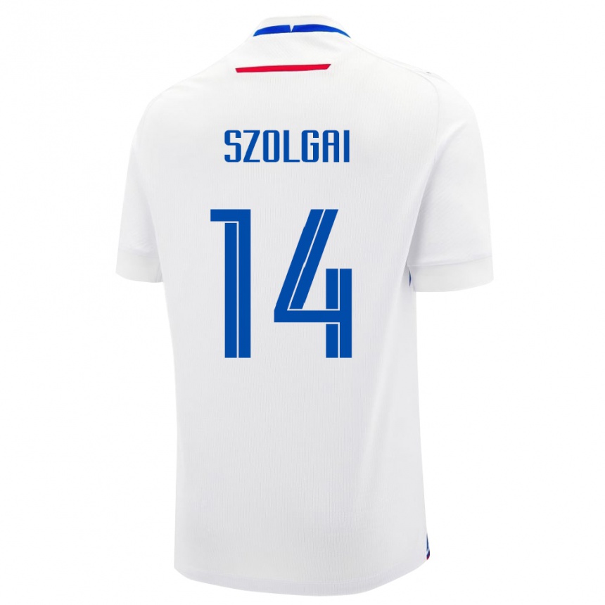 גברים כדורגל סלובקיה Mate Szolgai #14 לָבָן הרחק ג'רזי 24-26