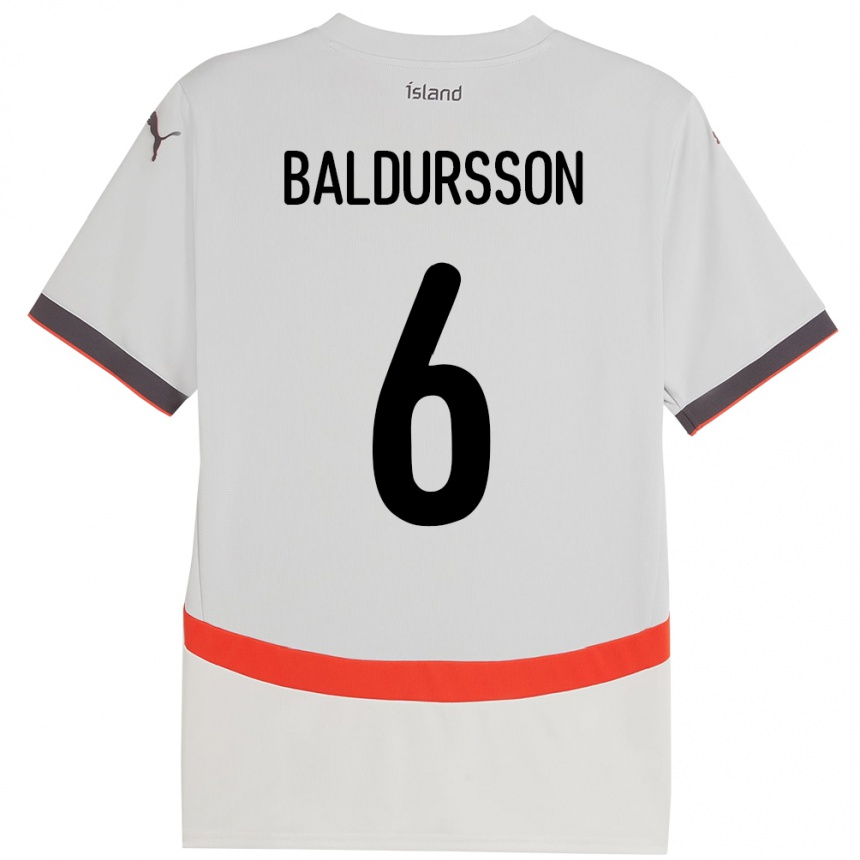 גברים כדורגל אִיסלַנד Breki Baldursson #6 לָבָן הרחק ג'רזי 24-26