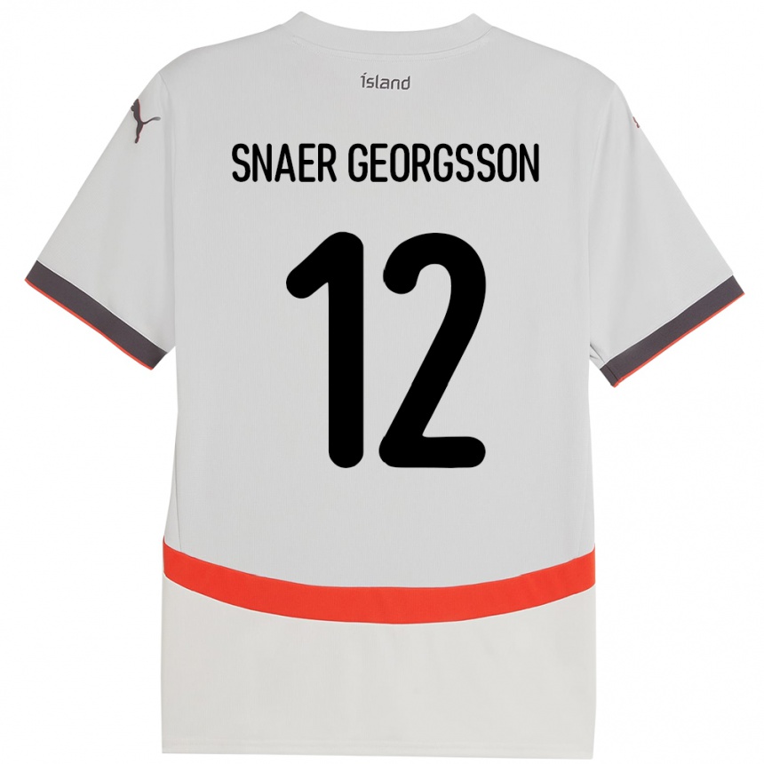 גברים כדורגל אִיסלַנד Halldór Snaer Georgsson #12 לָבָן הרחק ג'רזי 24-26