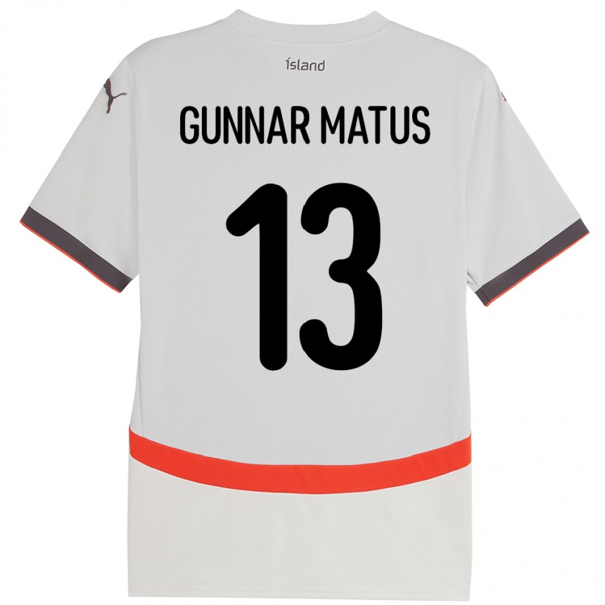 גברים כדורגל אִיסלַנד Aron Gunnar Matus #13 לָבָן הרחק ג'רזי 24-26