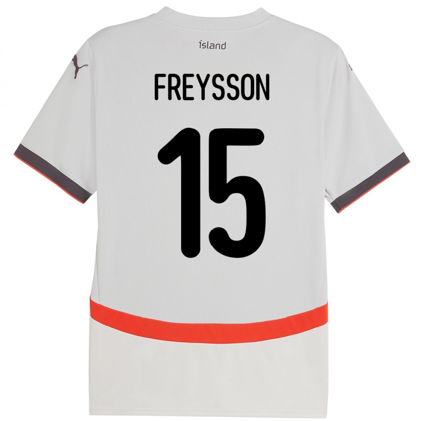 גברים כדורגל אִיסלַנד Fjölnir Freysson #15 לָבָן הרחק ג'רזי 24-26