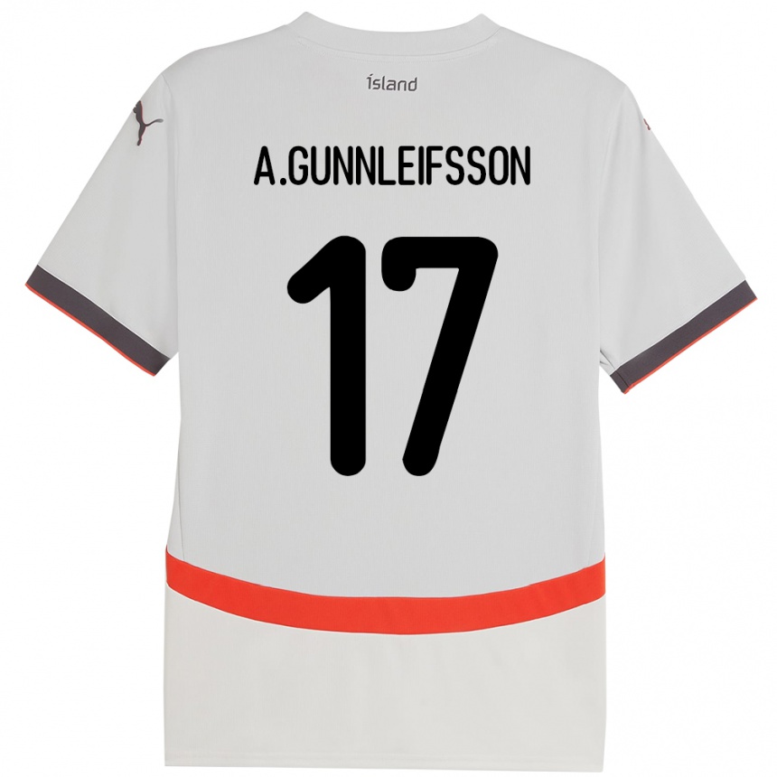 גברים כדורגל אִיסלַנד Arnar Bjarki Gunnleifsson #17 לָבָן הרחק ג'רזי 24-26