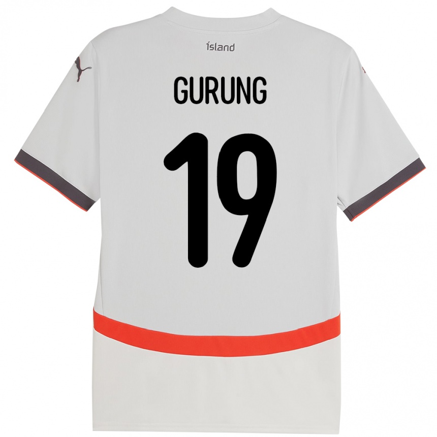 גברים כדורגל אִיסלַנד Karan Gurung #19 לָבָן הרחק ג'רזי 24-26