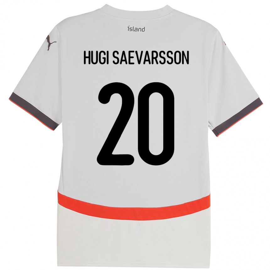 גברים כדורגל אִיסלַנד Róbert Hugi Saevarsson #20 לָבָן הרחק ג'רזי 24-26