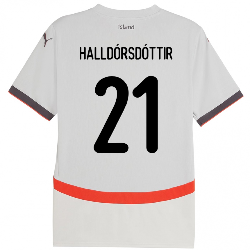 גברים כדורגל אִיסלַנד Hafrún Rakel Halldórsdóttir #21 לָבָן הרחק ג'רזי 24-26