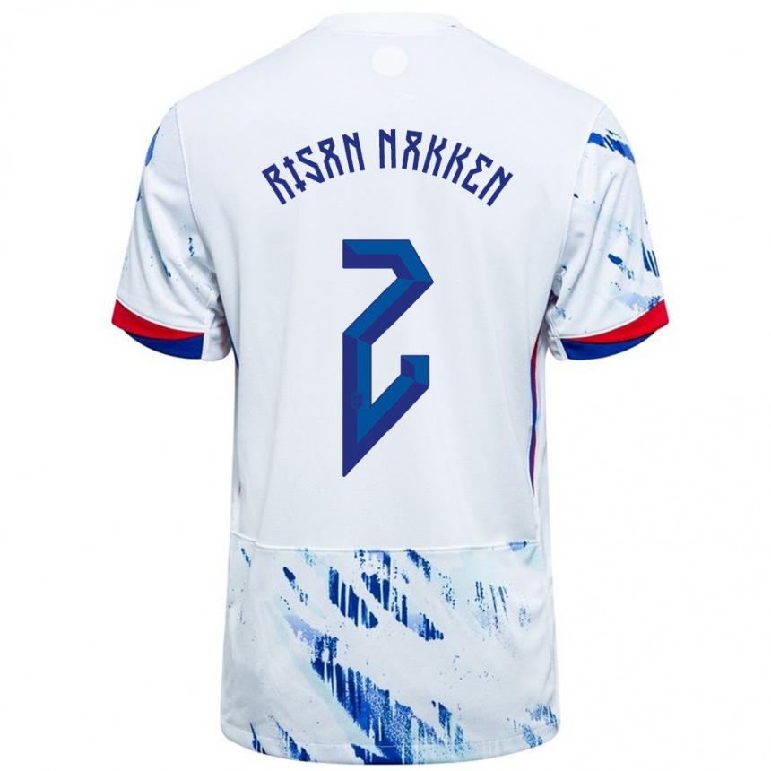 גברים כדורגל נורבגיה Daniel Risan Nakken #2 לבן כחול הרחק ג'רזי 24-26