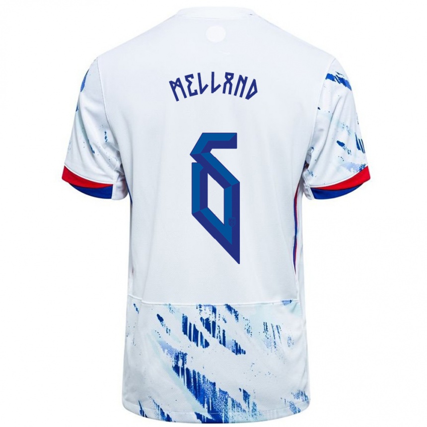 גברים כדורגל נורבגיה Henrik Melland #6 לבן כחול הרחק ג'רזי 24-26