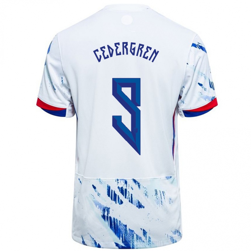 גברים כדורגל נורבגיה Abel Cedergren #9 לבן כחול הרחק ג'רזי 24-26