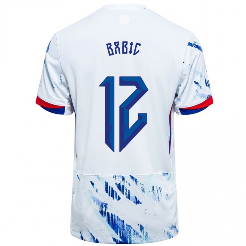 גברים כדורגל נורבגיה Lazar Babic #12 לבן כחול הרחק ג'רזי 24-26