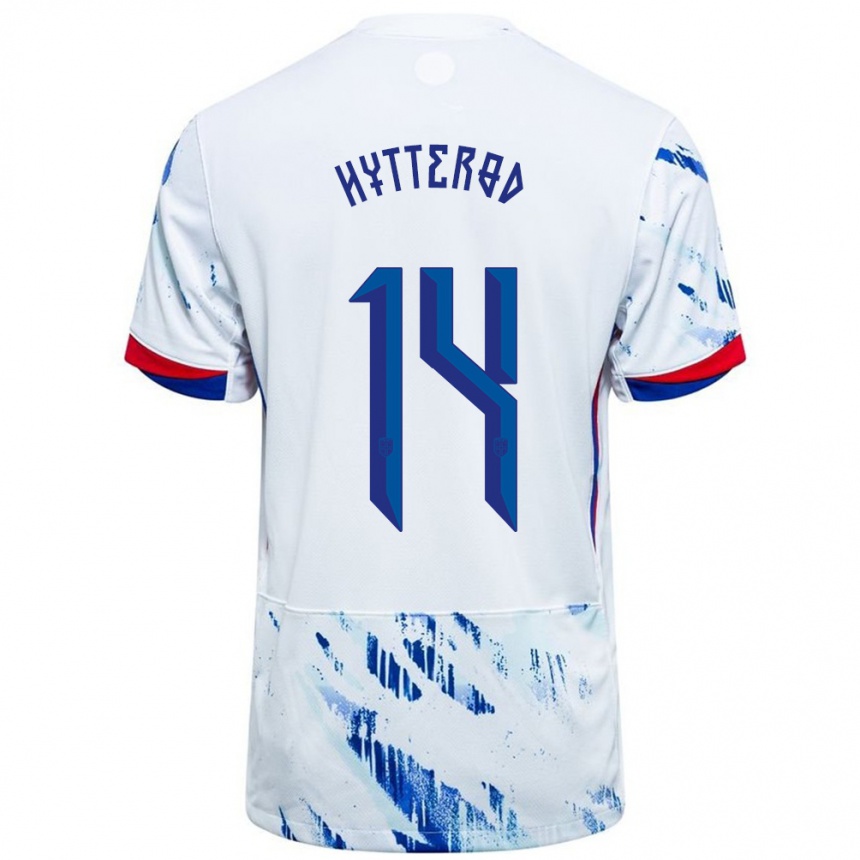 גברים כדורגל נורבגיה Henrik Hytterød #14 לבן כחול הרחק ג'רזי 24-26