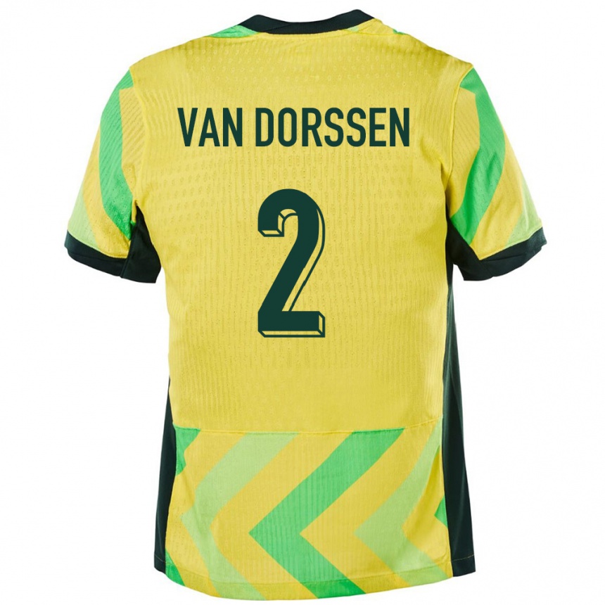 נשים כדורגל אוֹסטְרַלִיָה Ben Van Dorssen #2 זָהוּב ג'רזי ביתית 24-26