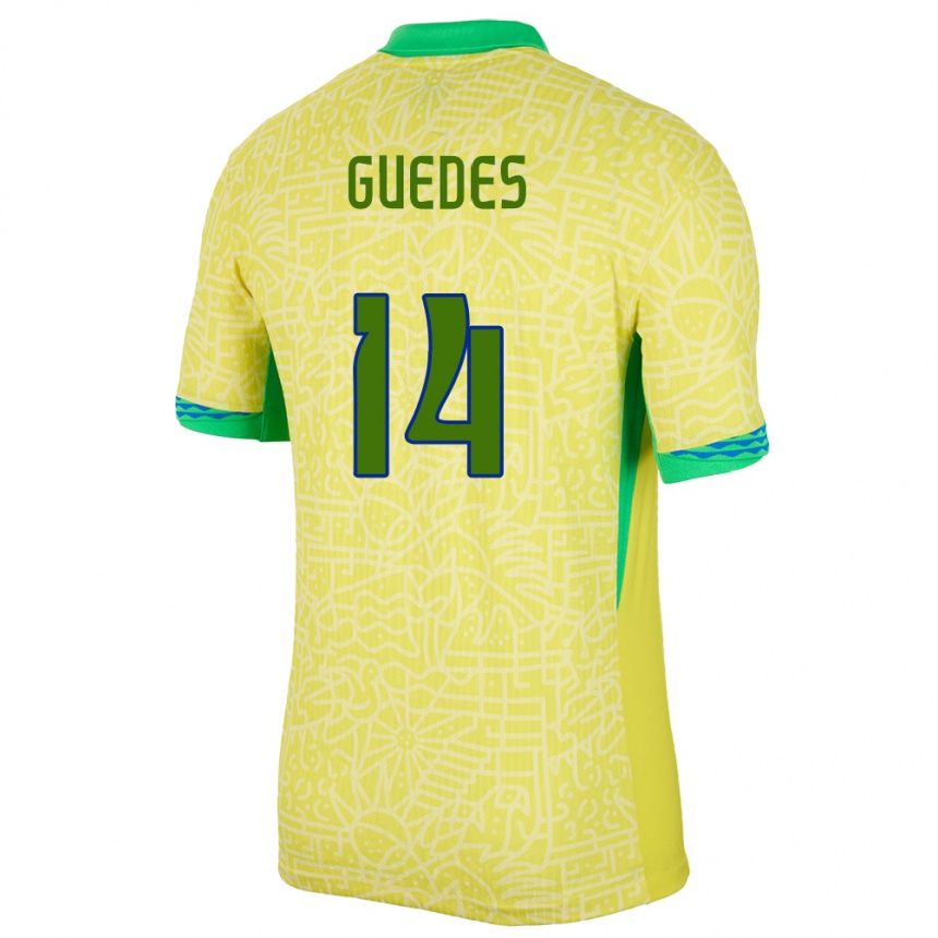 נשים כדורגל ברזיל Luis Guedes #14 צהוב ג'רזי ביתית 24-26