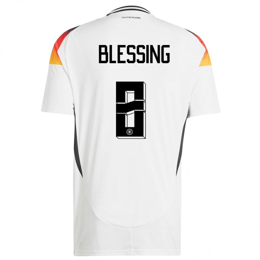 נשים כדורגל גרמניה Èlisée Blessing #8 לבן ג'רזי ביתית 24-26