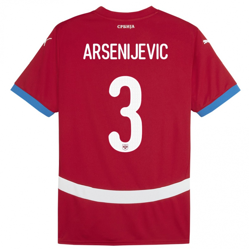 נשים כדורגל סרביה Andrej Arsenijevic #3 אָדוֹם ג'רזי ביתית 24-26