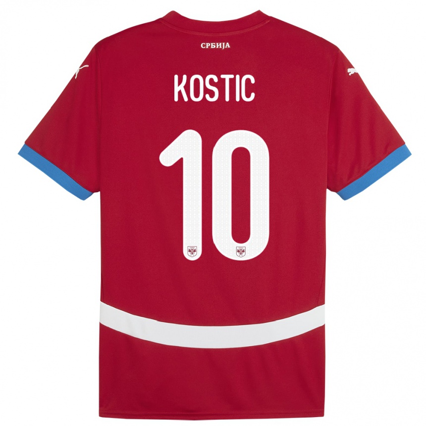 נשים כדורגל סרביה Bogdan Kostic #10 אָדוֹם ג'רזי ביתית 24-26
