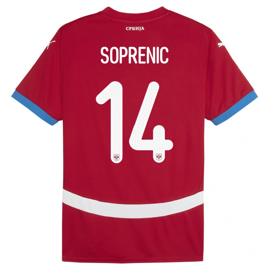 נשים כדורגל סרביה Milos Soprenic #14 אָדוֹם ג'רזי ביתית 24-26