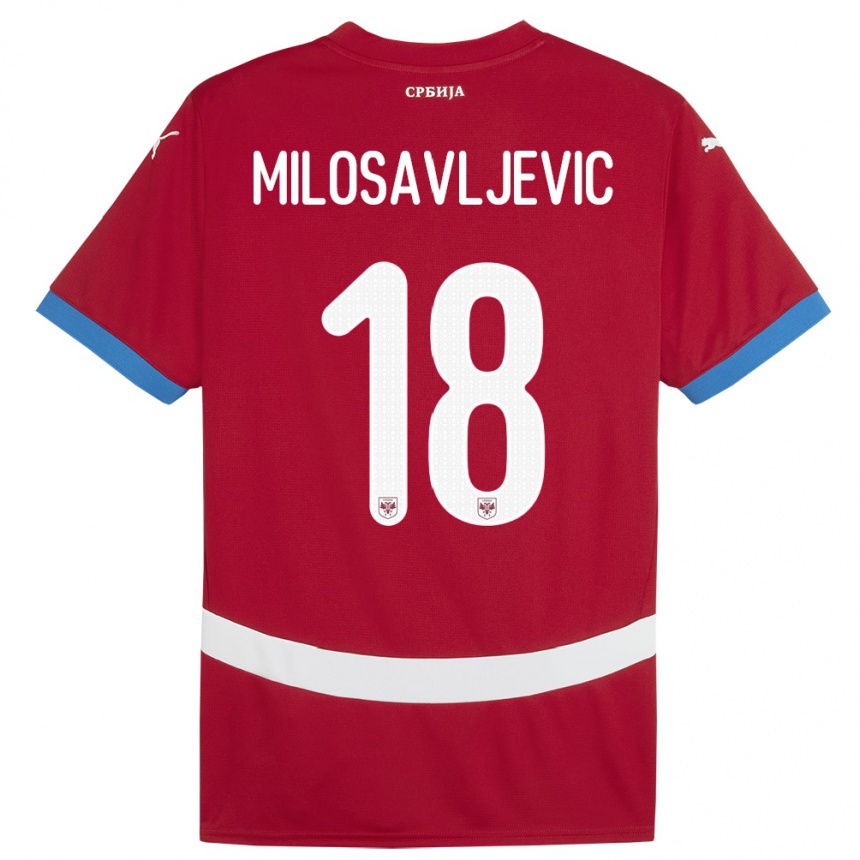 נשים כדורגל סרביה Jovan Milosavljevic #18 אָדוֹם ג'רזי ביתית 24-26