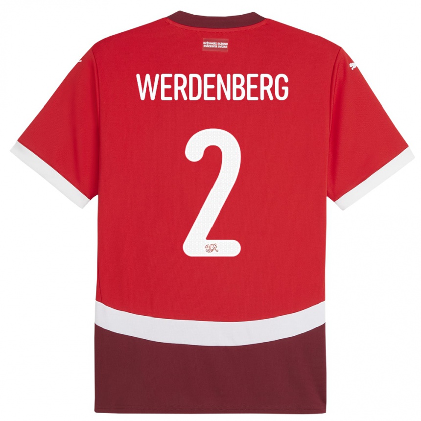 נשים כדורגל שווייץ Julien Werdenberg #2 אָדוֹם ג'רזי ביתית 24-26