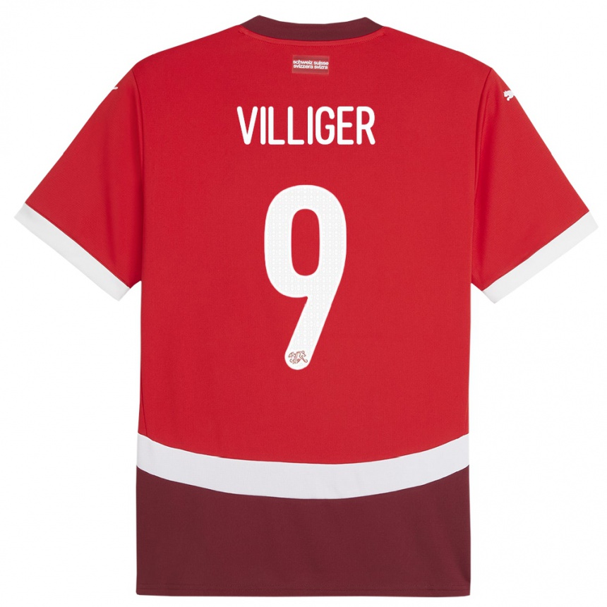 נשים כדורגל שווייץ לארס פיליגר #9 אָדוֹם ג'רזי ביתית 24-26