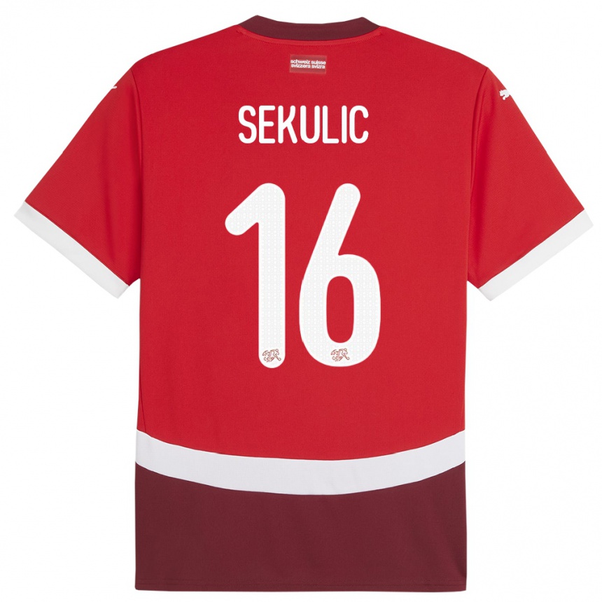 נשים כדורגל שווייץ Aleksandar Sekulic #16 אָדוֹם ג'רזי ביתית 24-26