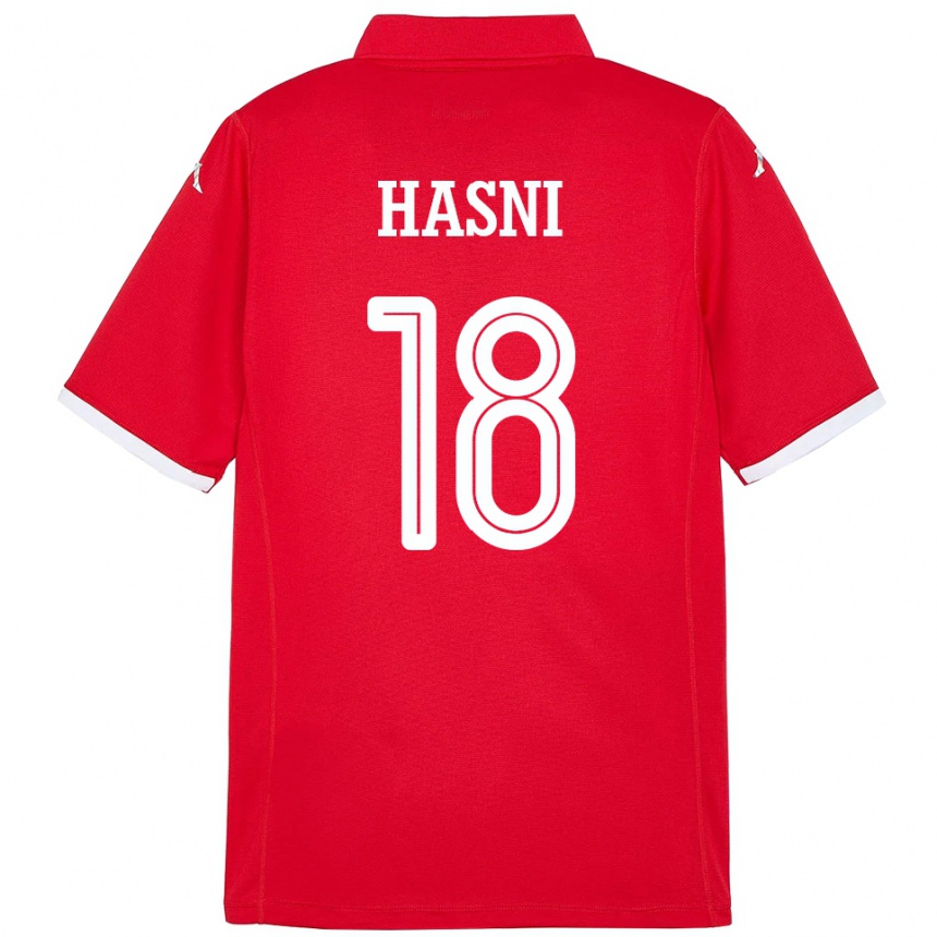 נשים כדורגל תוניסיה Zinedine Hasni #18 אָדוֹם ג'רזי ביתית 24-26