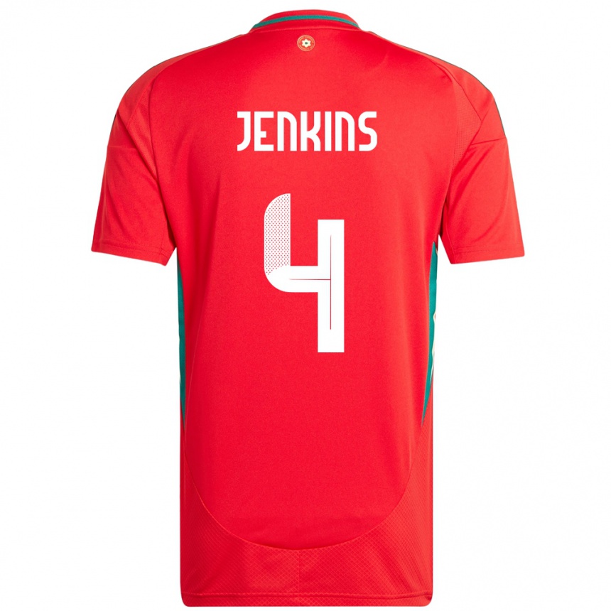 נשים כדורגל ויילס Lee Jenkins #4 אָדוֹם ג'רזי ביתית 24-26