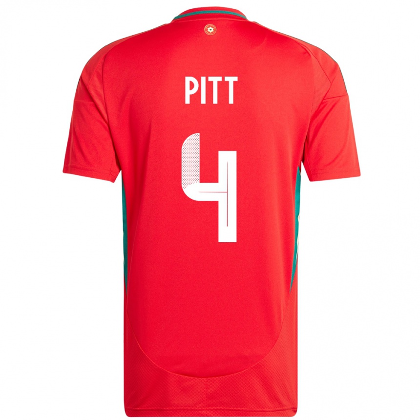 נשים כדורגל ויילס Theo Pitt #4 אָדוֹם ג'רזי ביתית 24-26