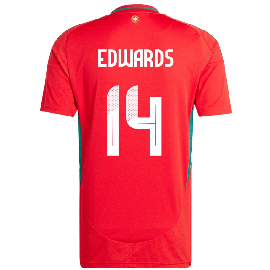 נשים כדורגל ויילס Noah Edwards #14 אָדוֹם ג'רזי ביתית 24-26