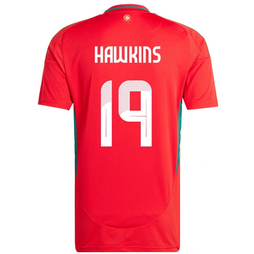 נשים כדורגל ויילס Max Hawkins #19 אָדוֹם ג'רזי ביתית 24-26