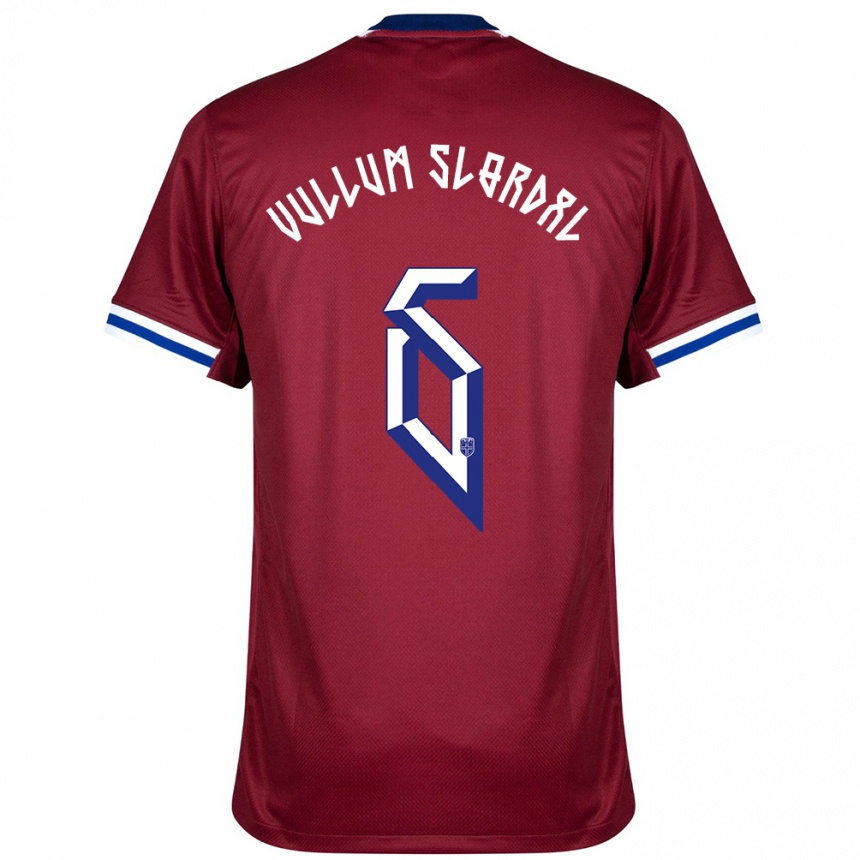 נשים כדורגל נורבגיה Elias Vullum Slørdal #6 אדום כחול לבן ג'רזי ביתית 24-26