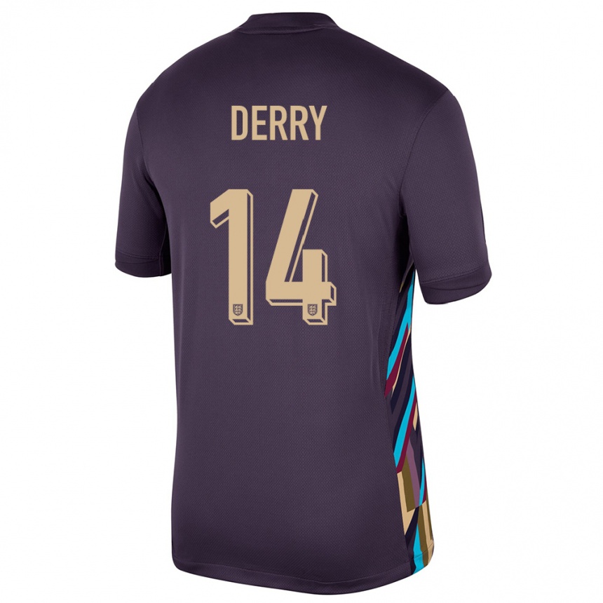 נשים כדורגל אנגליה Jesse Derry #14 צימוק כהה הרחק ג'רזי 24-26
