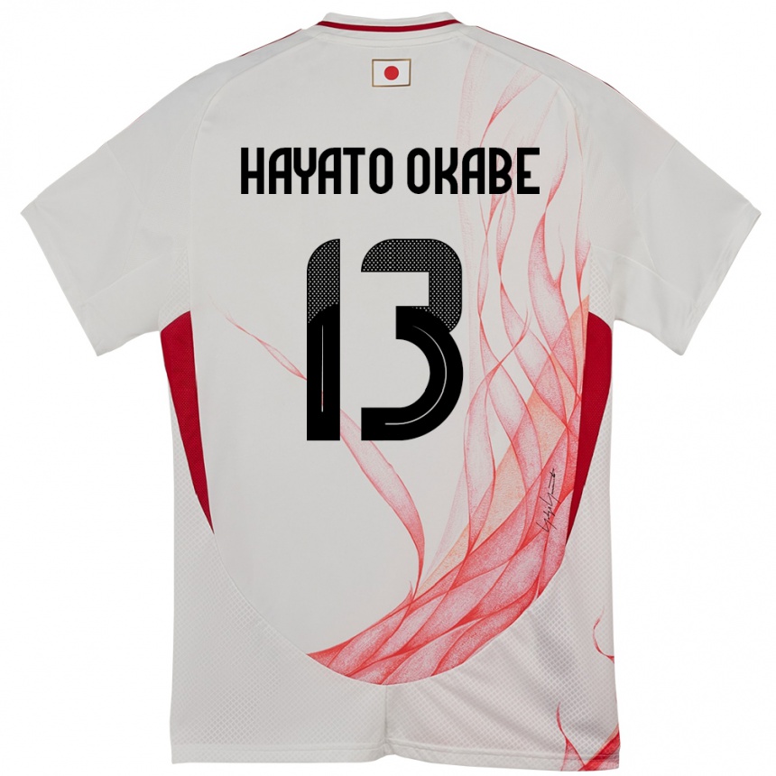 נשים כדורגל יַפָּן Tariqkani Hayato Okabe #13 לָבָן הרחק ג'רזי 24-26