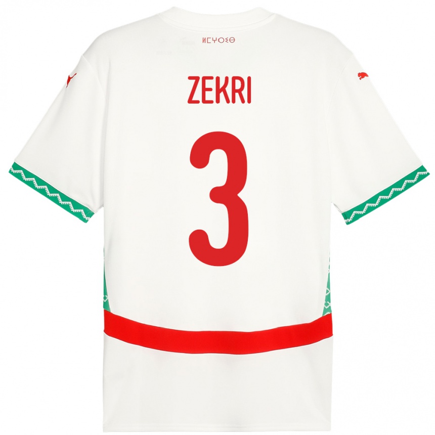 נשים כדורגל מָרוֹקוֹ Moncef Zekri #3 לָבָן הרחק ג'רזי 24-26