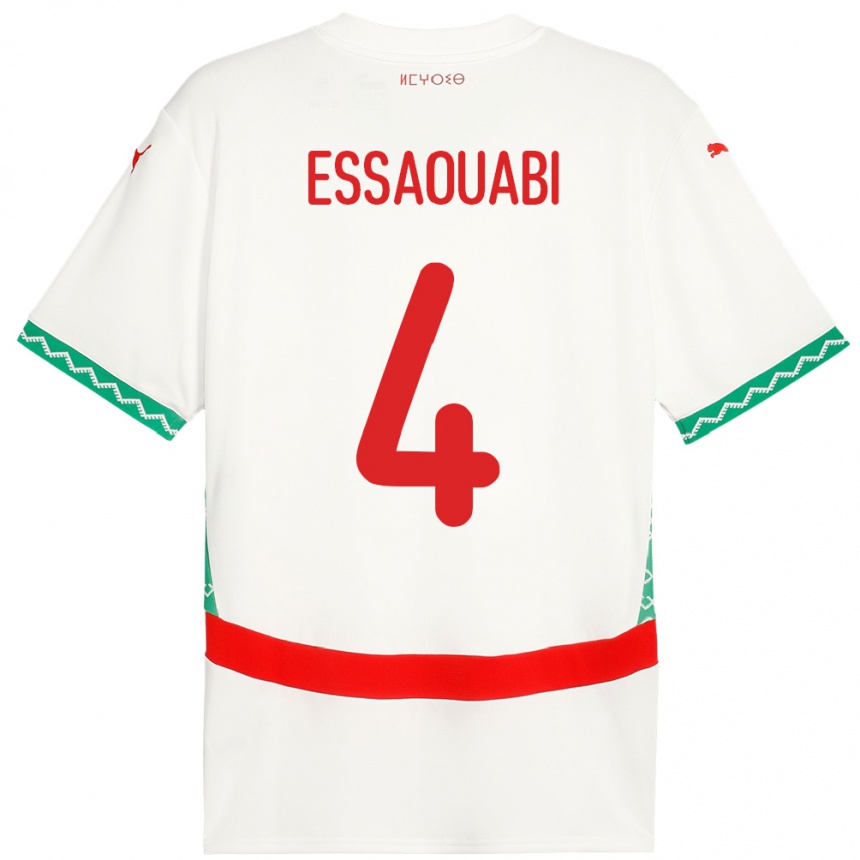 נשים כדורגל מָרוֹקוֹ Hatim Essaouabi #4 לָבָן הרחק ג'רזי 24-26