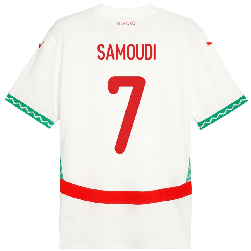 נשים כדורגל מָרוֹקוֹ Anas Samoudi #7 לָבָן הרחק ג'רזי 24-26